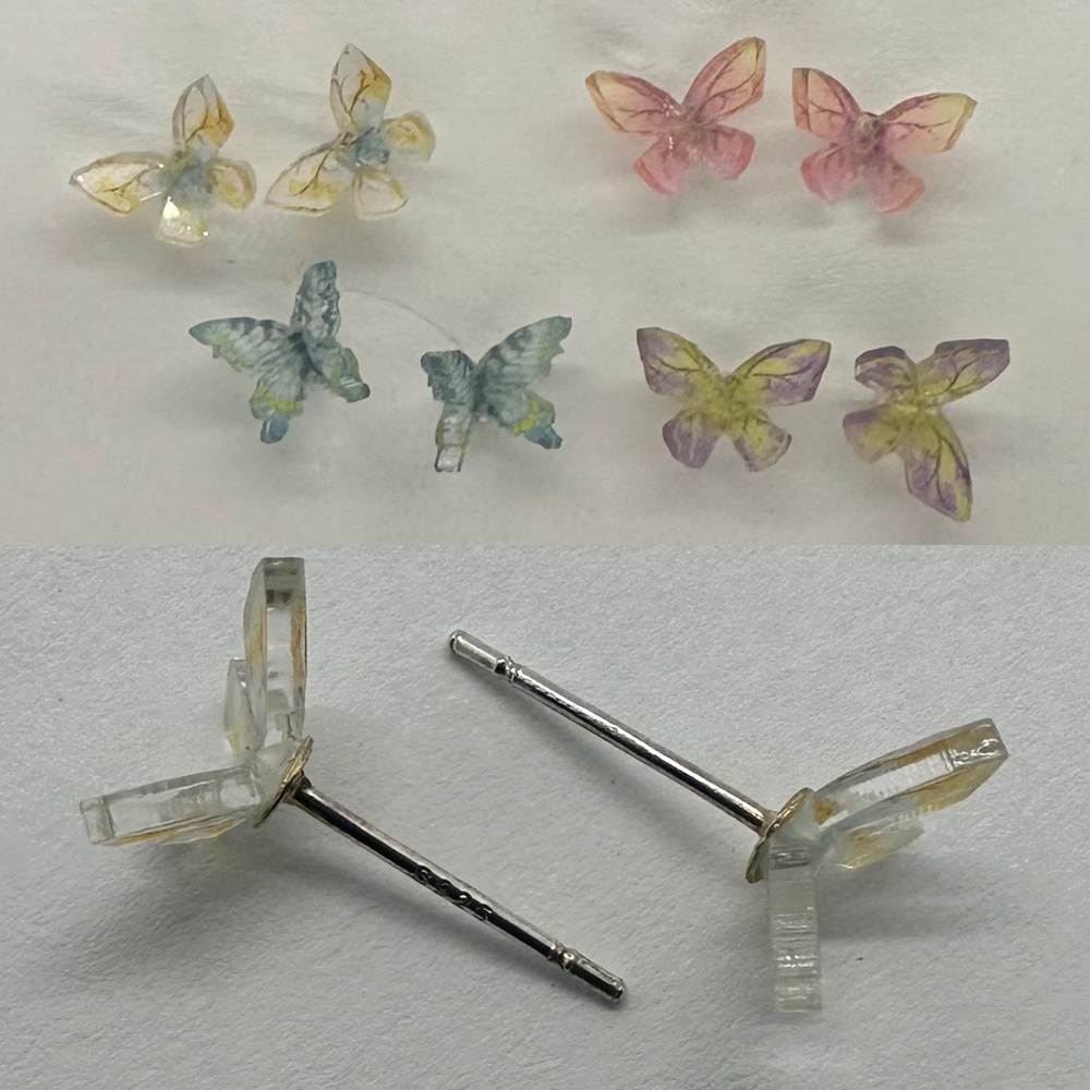 Mini Fairy Pastel Watercolor Resin Butterfly Stud Earrings 925 Silver Post 35$
